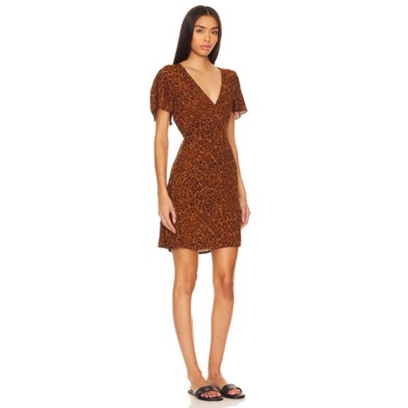 Sz L Faithfull The Brand Farida Mini Dress In Romina Crepe Leopard Print EUC - Picture 5 of 6